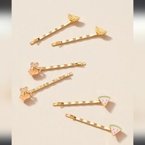Anthropologie Frasier Sterling Mixed Fruit Bobby Pins - Set of 6